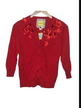 Bella Bird Valentine's Day Holiday Buttoned Down Sweater Cardigan